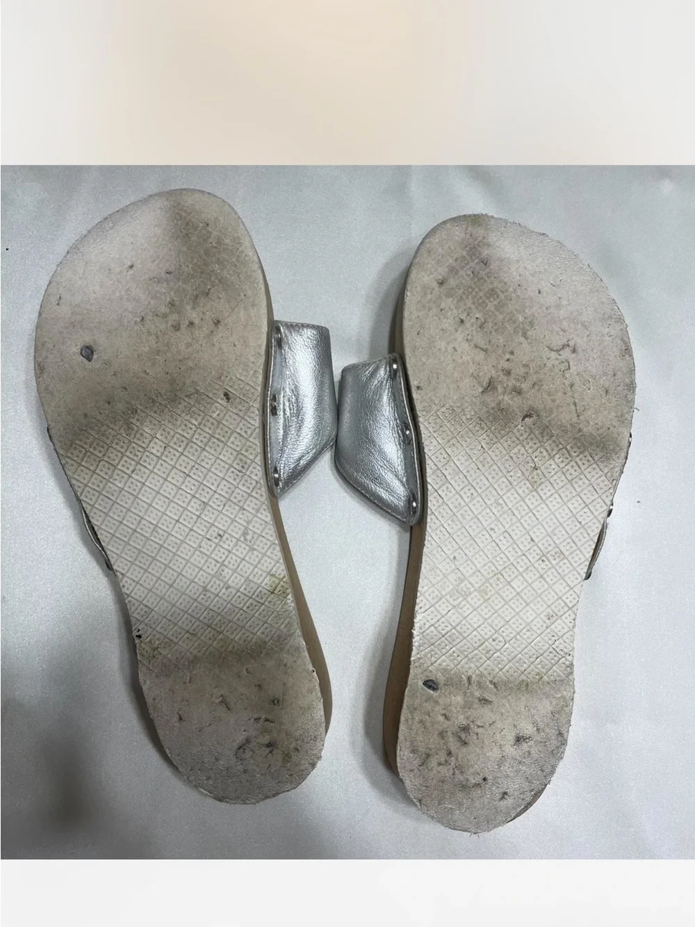 Celine Metallic Silver Leather Wood-Wedge Mule Sandals